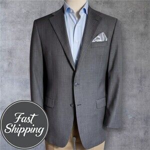 Hickey Freeman Men's 42L Gray Wool Blazer Sport Coat Two Button Suit Jacket